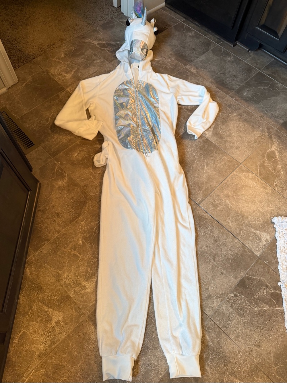 MAD Engine White Hooded Unicorn Onesie with Silver Tag Detail